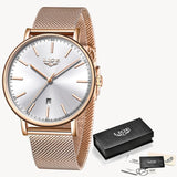 LIGE Fashion Women Watches Ladies Top Brand luxury Waterproof Gold Quartz Watch Women Stainless Steel Date Wear Gift Clock 2019