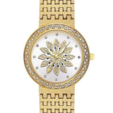 Dreamcarnival 1989 New Quartz Watch for Women Luxury Flower Patten Dial Crystals on Crown Alloy Band IP Rhodium Gold Color A8364