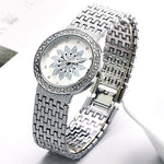 Dreamcarnival 1989 New Quartz Watch for Women Luxury Flower Patten Dial Crystals on Crown Alloy Band IP Rhodium Gold Color A8364