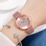 Ladies Casual Watch 2019 Women Pink Leather Strap Quartz Wristwatches Luxury Brand Women's Crystal Fashion Bracelet Clock Gift